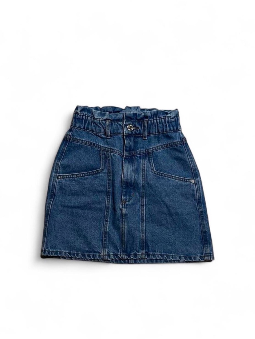 Dark Blue Denim Paperbag Waist Skirt